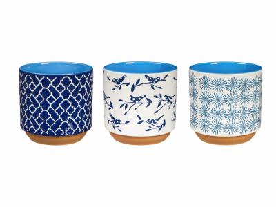 4" Ceramic Cache Pot, 3 Asst, 3 of each, 9 Piece T