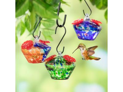 Art Glass Hummingbird Feeder with Speckle Paint