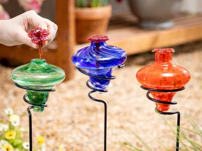 Art Glass Staked Hummingbird Feeder