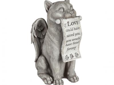 14"H Cat with Scroll Memorial Garden Statuary