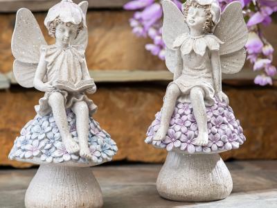 Lavender Child Fairies Garden Statuaries, Set of 2