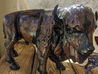 SMALL GARDEN BUFFALO STATUE 17 1/2"H x 32"L x 11"W
