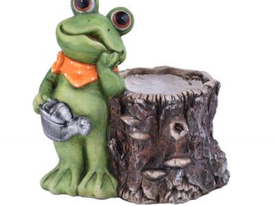 Colorful Frog Planter Log Frog 12.6"H
