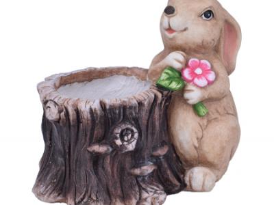 Colorful Planter Log Rabbit 10.6"H